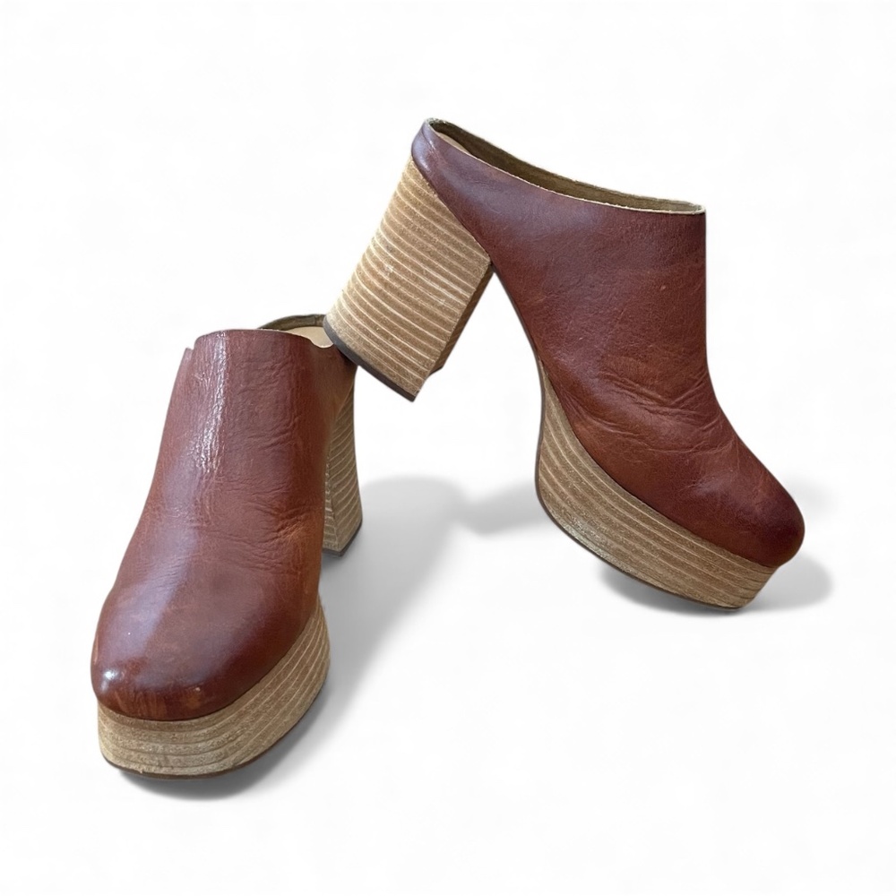 Kork-Ease Veronica Heeled Clogs Brown Leather Size 9